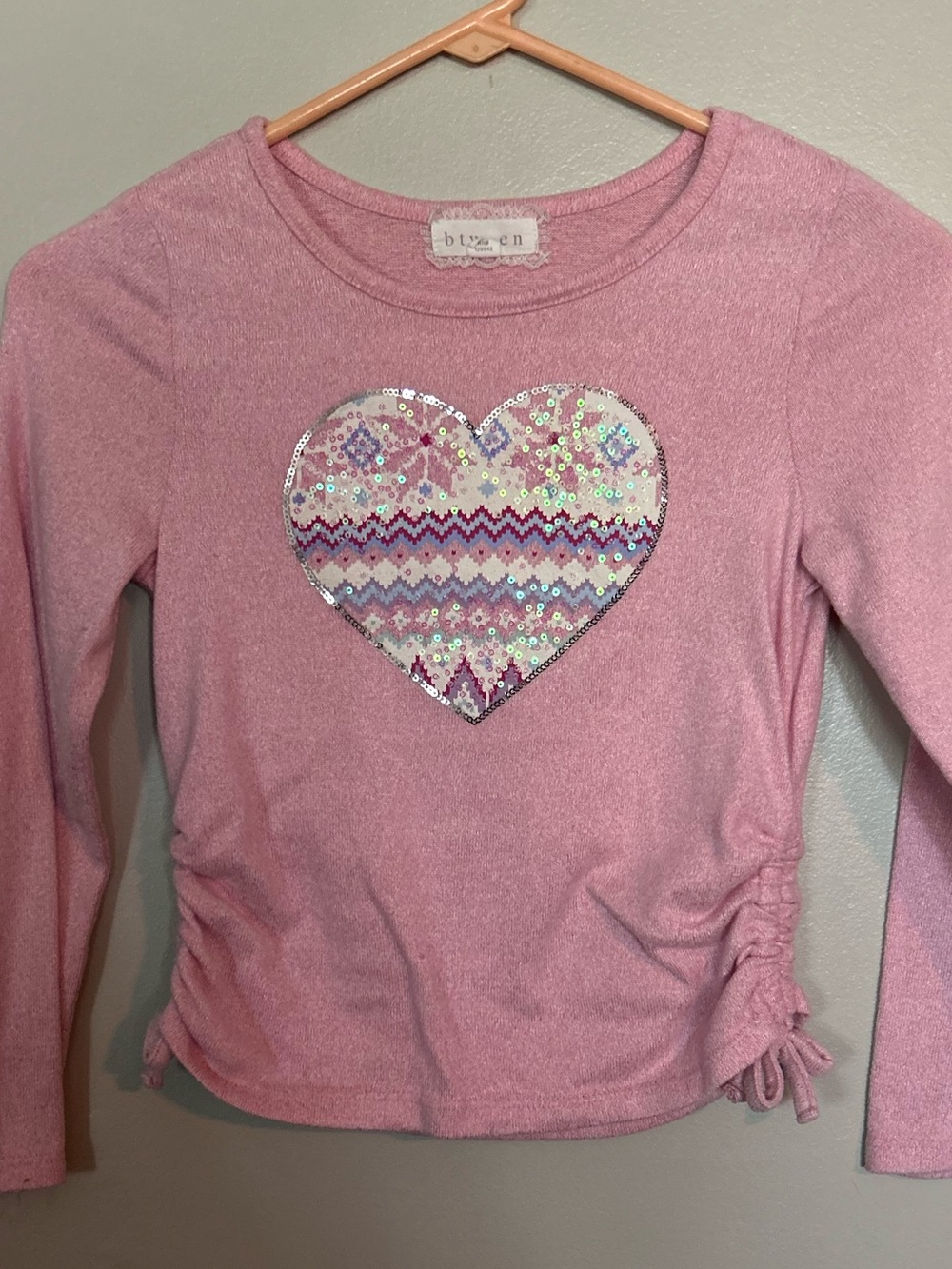 5 for $20! btween Pink Long Sleeve Sequin Heart Top